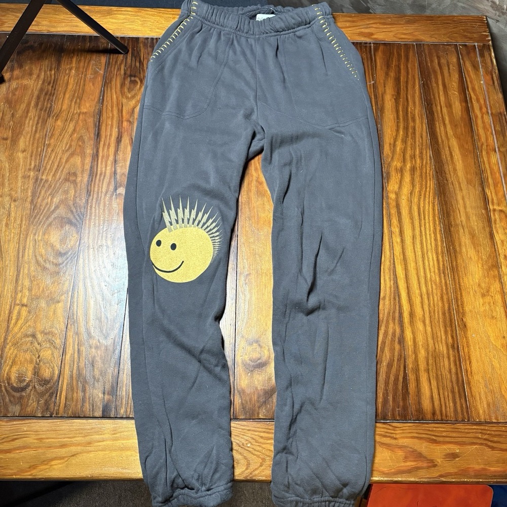 Lauren Moshi Embroidered Lightning Bolt Happy Face Mohawk Joggers Sz XS A1828